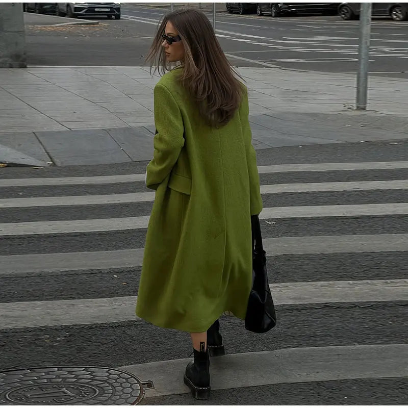 Chic Women's Woolen Overcoat Autumn Winter Solid Lapel Double Breasted Long Sleeve Long Coat 2026 Elegant Lady Street Outwear