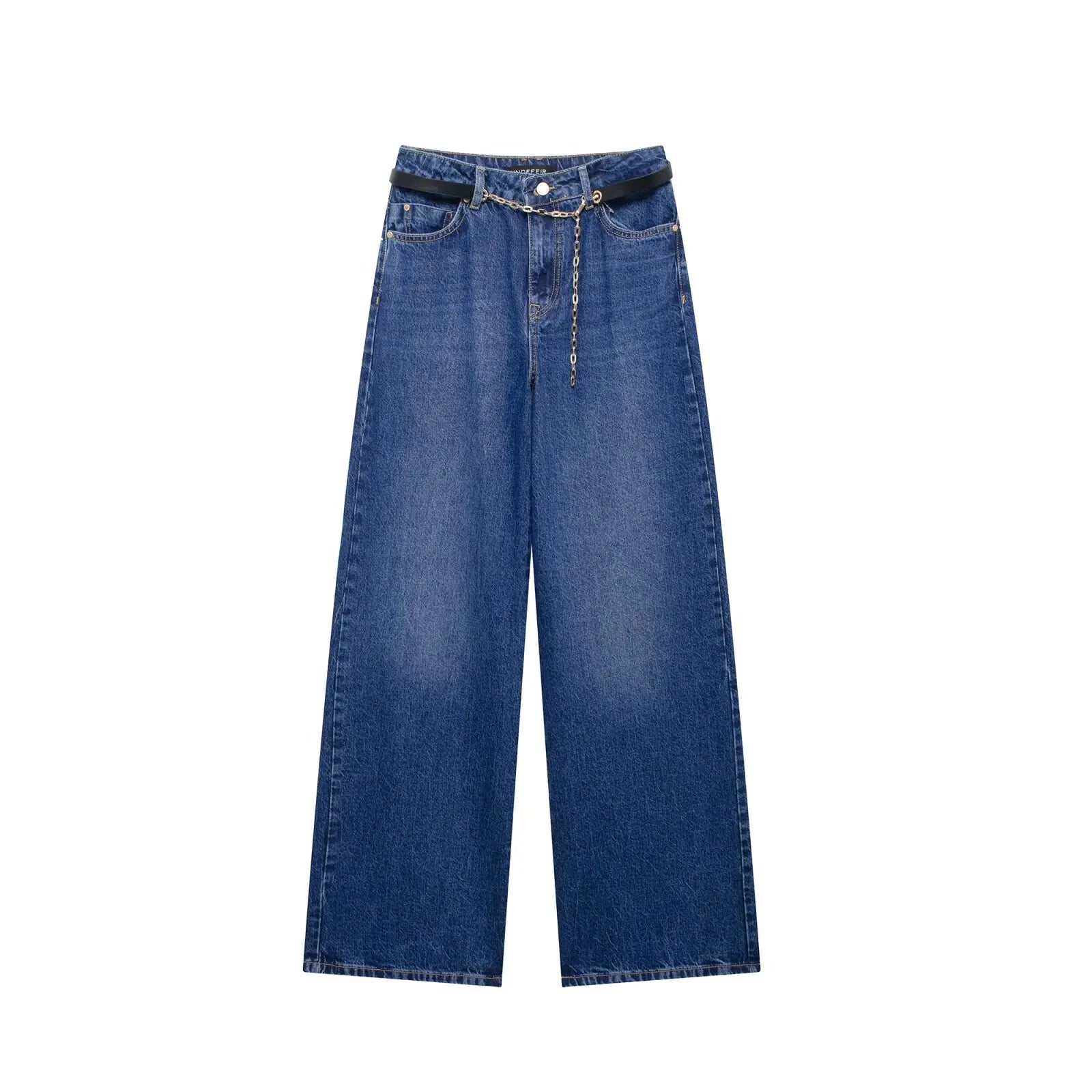 HH 2025 Summer Women Fashion Denim Trousers Set Solid Cropped Vest Top + Chain Lace Up Versatile Female Wide Leg Long Pant