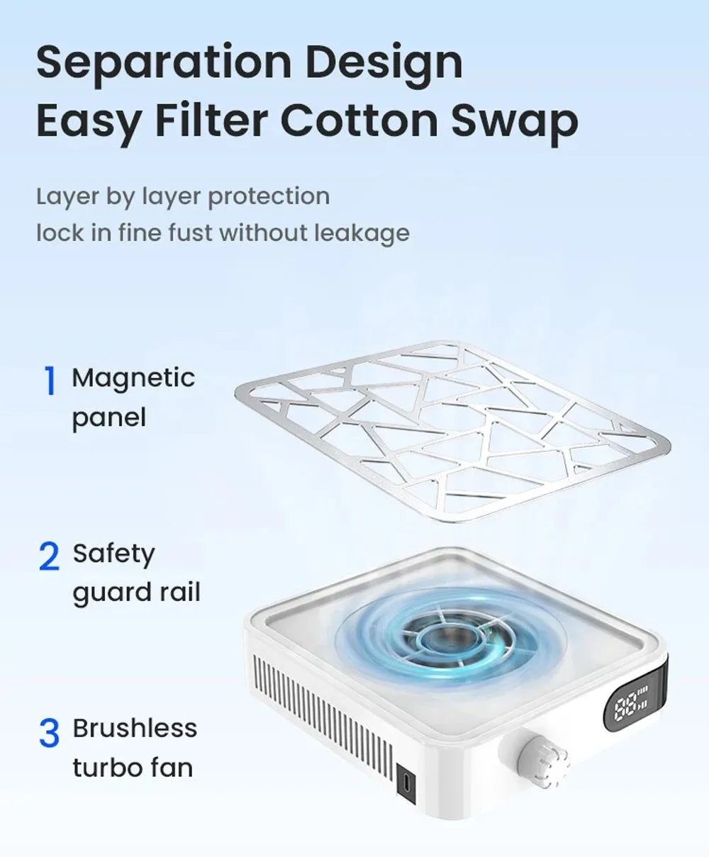 Nail Dust Collector Aspirador De Unas Profesional Rechargeable Powerful Nail Vacuum Machine with Adjustable Suction Low Noise