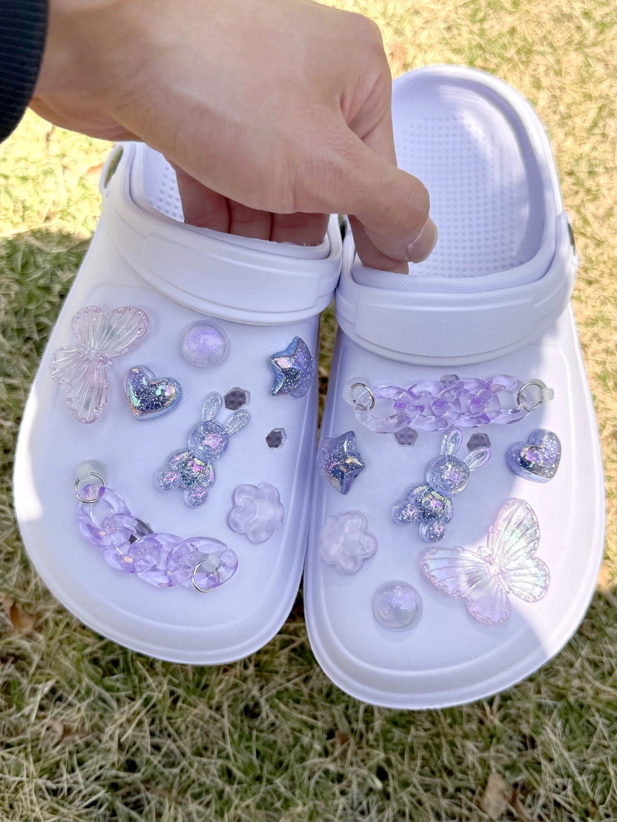 14 pieces (Purple Rabbit Love Star) Shoe Accessories - detachable DIY trim, crystal chain multi-function shoe clip accessories