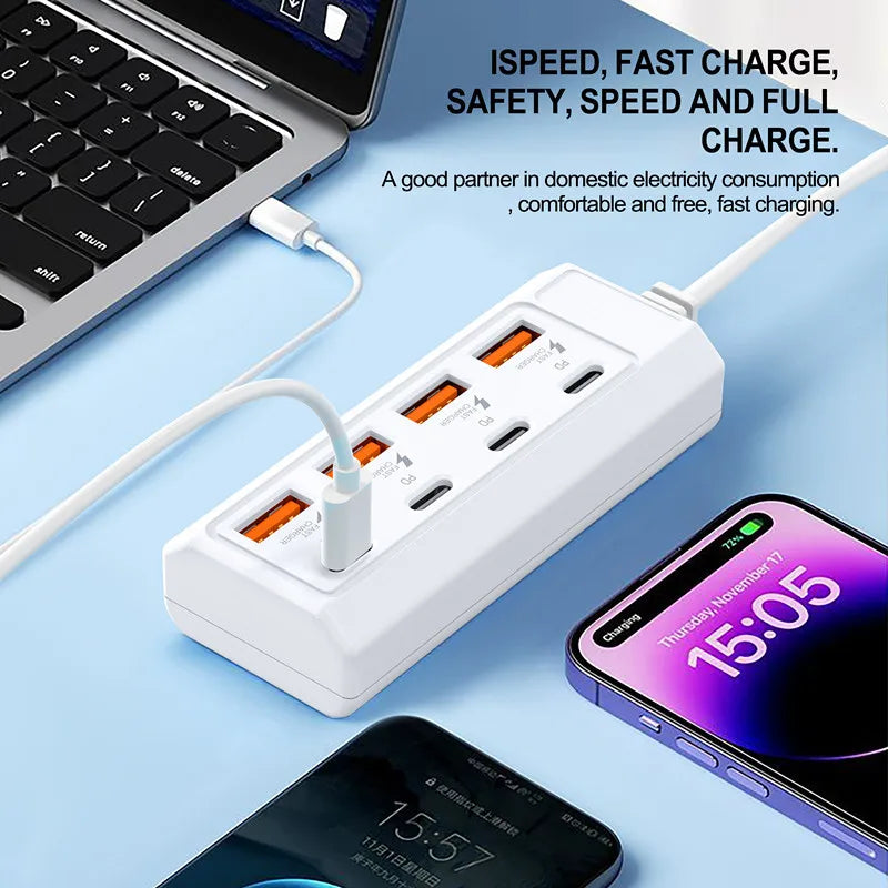 1/2 Piece USB Charging Port Adapter, 8-Port USB Charger with 25W 4C+4A Socket, Compatible with Laptops, Operating Voltage ≤36V,