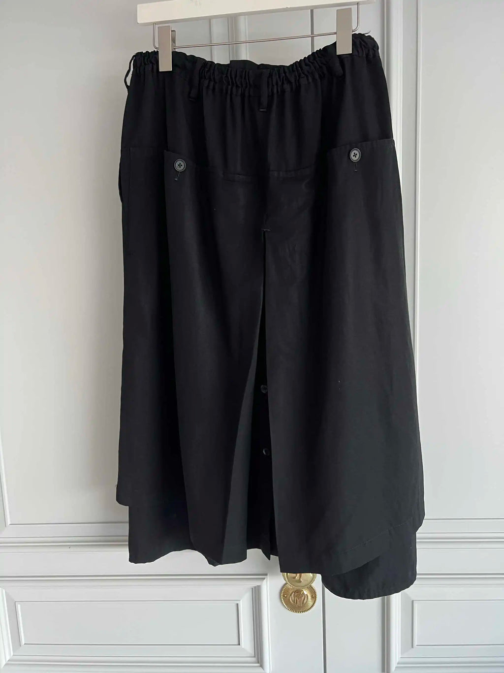 TOP-YAMAMOTO original design black loose double-layer elastic waist culottes and dark niche Japanese-style trousers