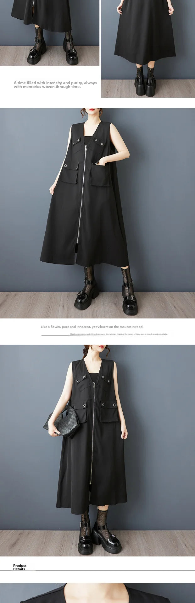 Summer 2026 Loose k Faion V-Ne Zipper Vest Dr Patchwork 3D ket Personali Dr Retro Sle Midi Skirt Dr