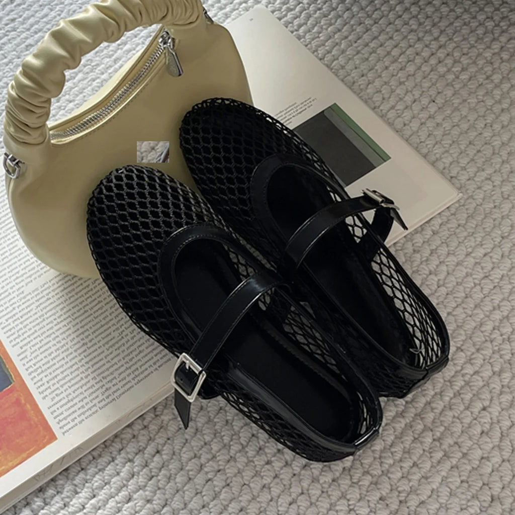 Eilyken Summer Women Cosy Mesh Flat Heels Shoes Round Toe Buckle Strap Casual Ladies Sandals Zapatos De Mujer