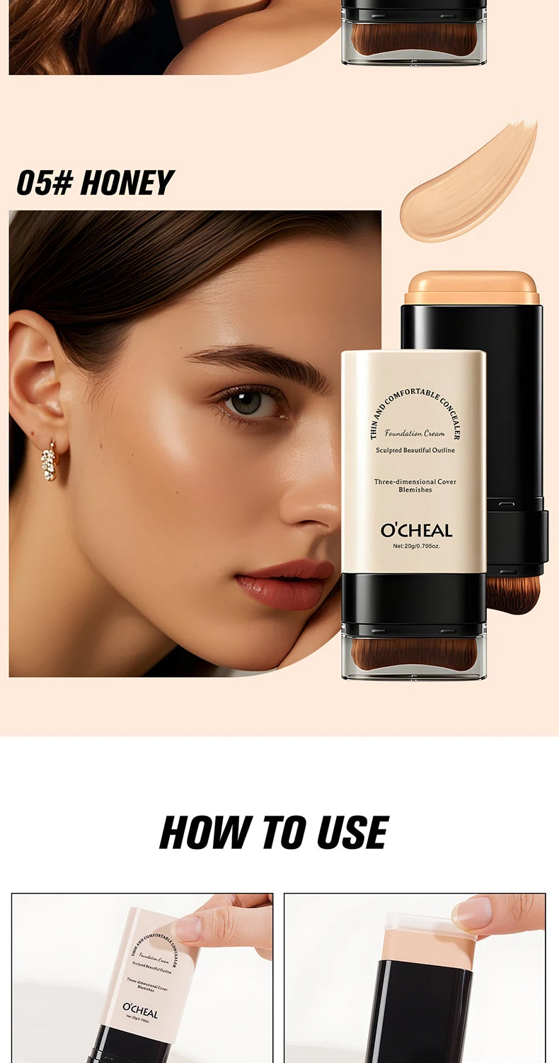 Double-Headed Foundation Make-Up Stick, Waterproof, Set Makeup, conceal, Moisturize, Control Oil, Brighten, No Makeup Transfer