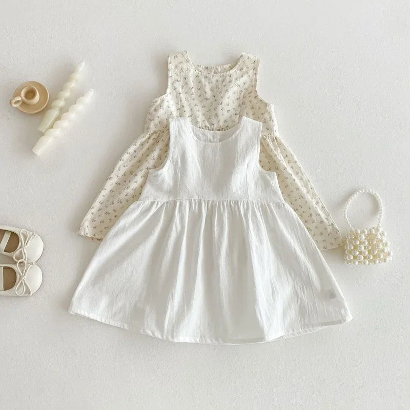 2025 Kids Clothes Summer Solid Dress Baby Girls Cotton Clothes Sleeveless Floral Dresses Children'S Vestidos Casual Clothing