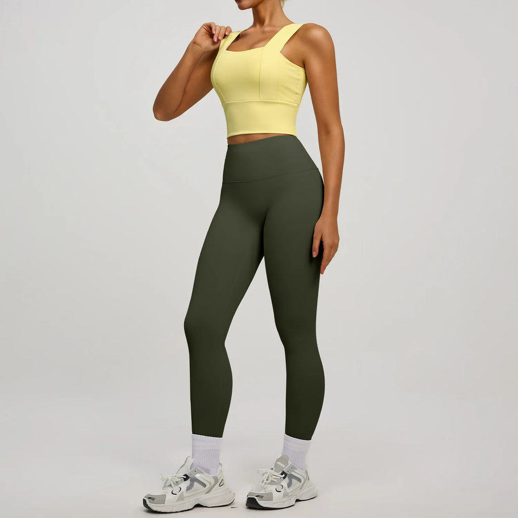 Solid Color Bra, Trousers, Yoga Suit, Tight and Thin, Nude Running Sports and Fitness Clothes