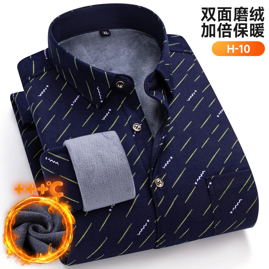 Autumn Winter New Fleece Plaid Shirt For Men Business Thickened Warm Double-sided Fleece Casual Non-ironing Fashion Check Shirts