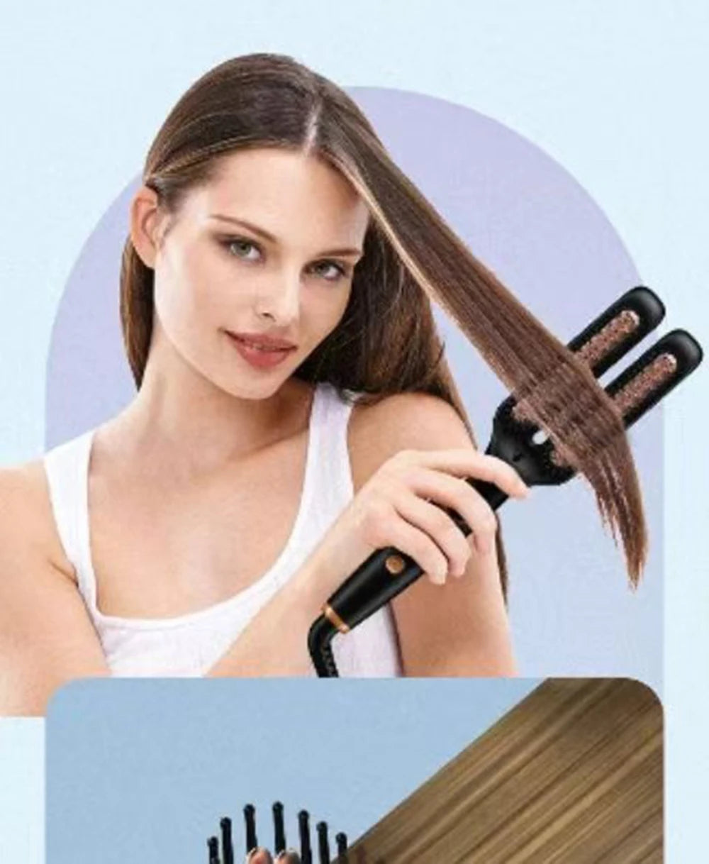 Electric  Double-tube Hot Comb Hair curler Hair Straightener Comb Negative Ion Anti-Scalding Styling Tool Straightening Brush