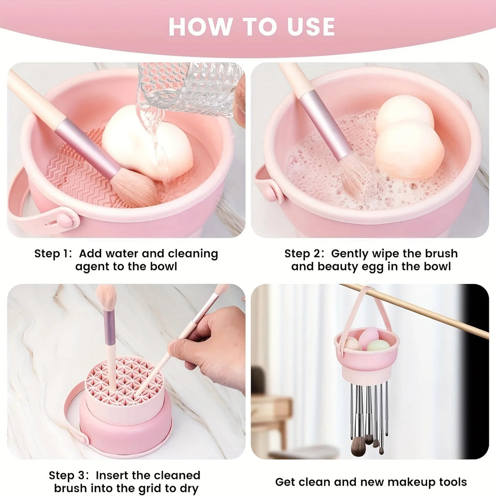 Silicone Makeup Brush Cleaning Bowl Tool Set - Powder Puff Washer and Sponge Storage Artifact for Efficient Makeup Tool Cleaning