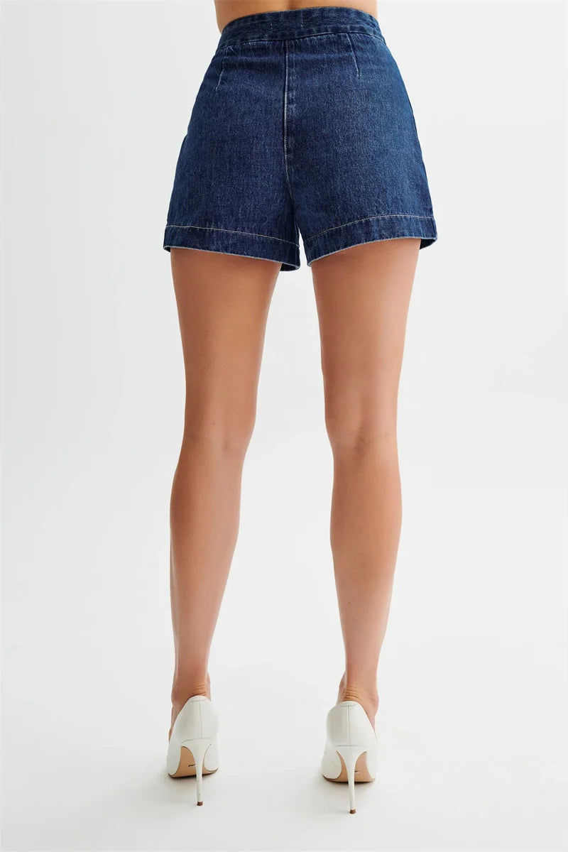 Summer Women's Denim Shorts Sleeveless High Waist Wide Leg Shorts A-Line Hot Pants Lady Jeans Bottoms Shorts Casual Style Jeans