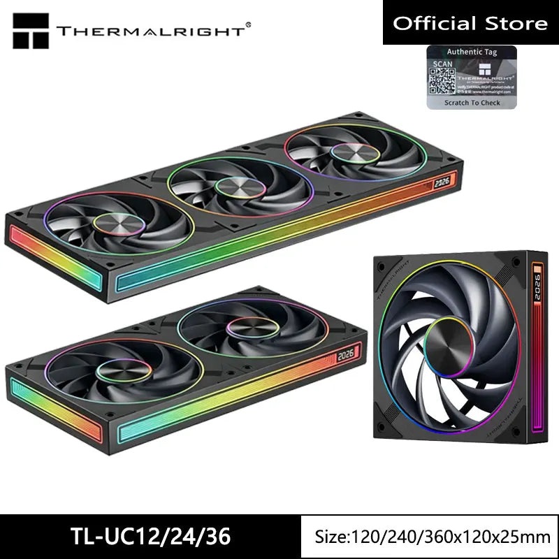 Thermalright TL-UC12/24/36 Chassis Cooling Fan,12CM LCP Material Fan Blade/Digital Display Screen/Infinite Mirror Light Effect