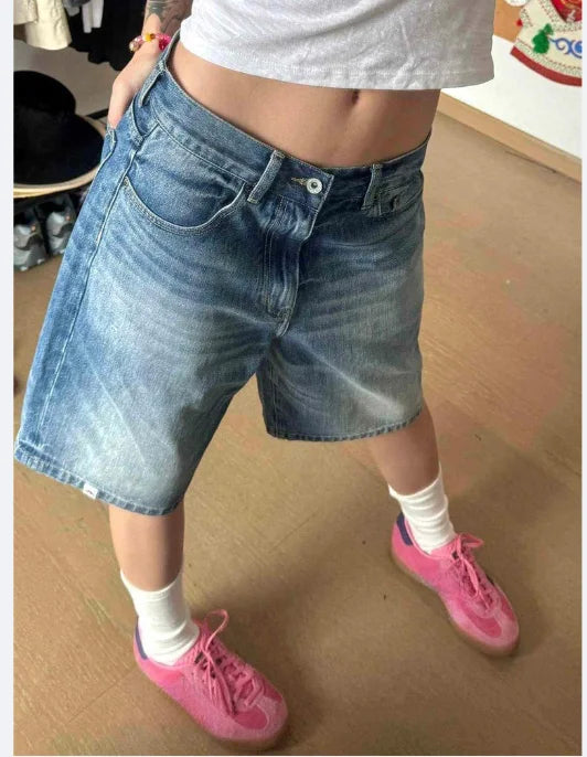 Women Denim Shorts Classic Denim Shorts Women's High Waisted  Jean Shorts Wide Leg Baggy Denim Jorts with Pockets Knee