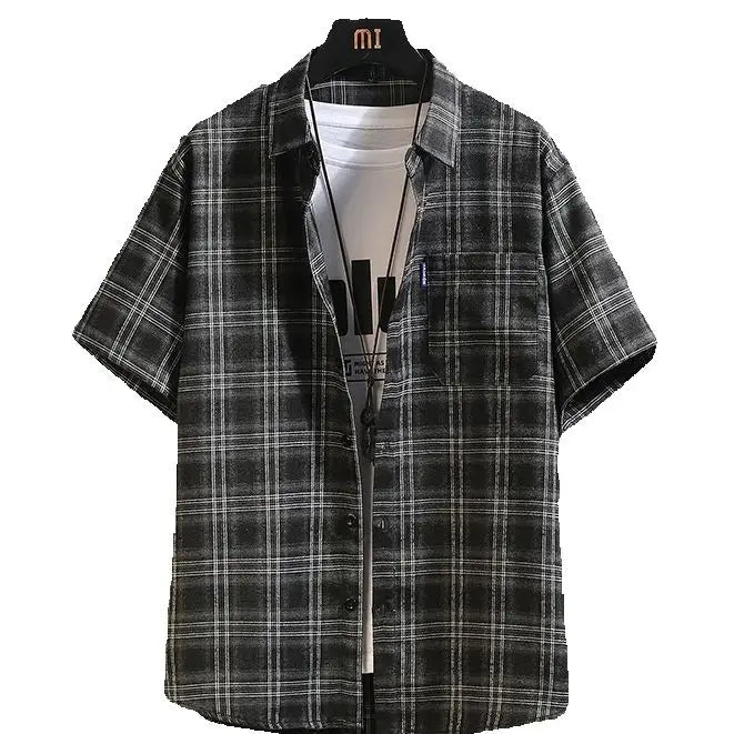 New Men's Shirts Casual Loose Designer Plaid Short Sleeve Shirts Mens Clothing Trend Social Mens Office Shirt Daily Work 5XL