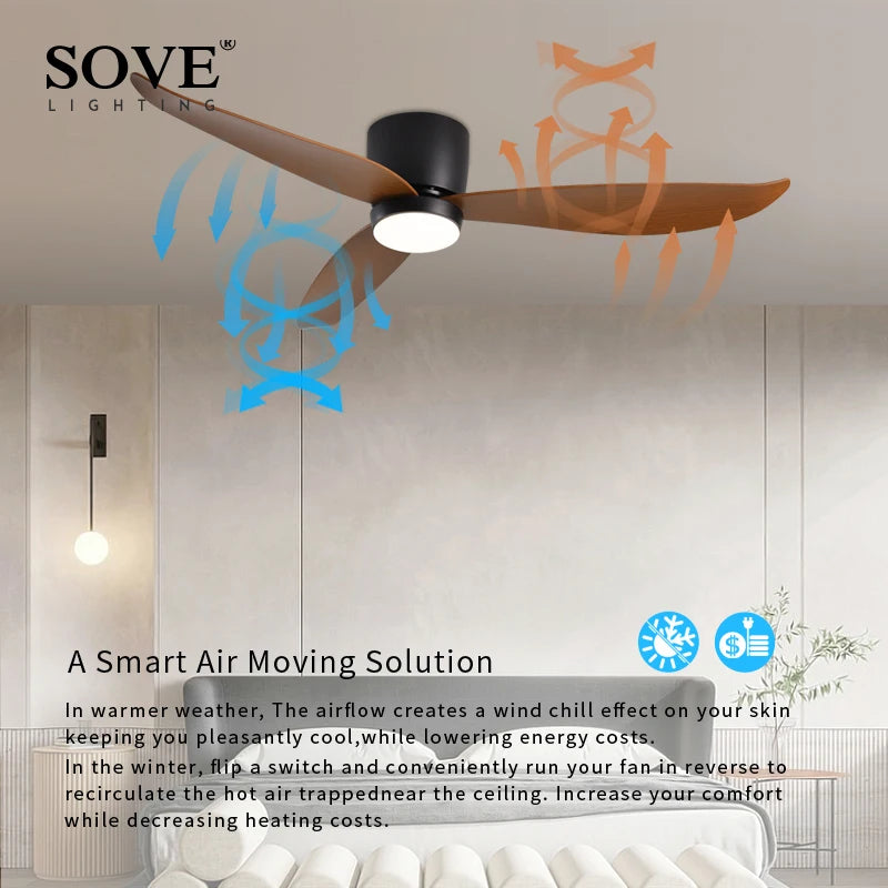 SOVE Modern Led Ceiling Fan Kitchen Living Room Dining Room Household High Air Volume Remote Control Pendant Light
