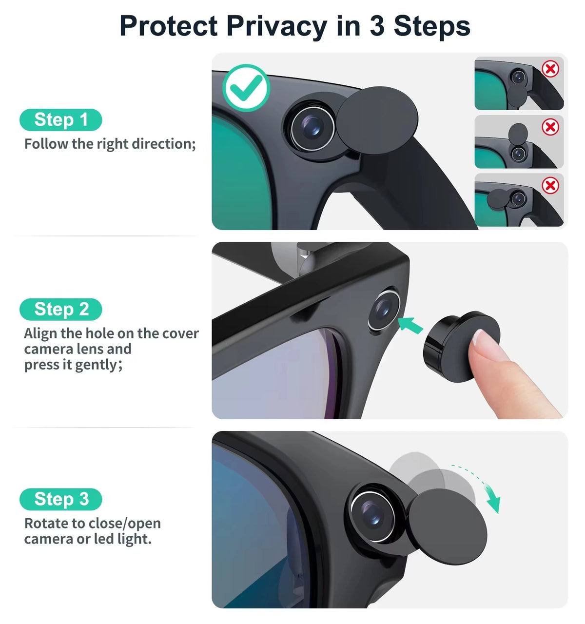 4/6Pcs LED Light Privacy Cover for Ray-Ban Meta Smart Glasses Rotating Camera Lens Shutter for Wayfarer/Skyler/Headliner Gen1&2
