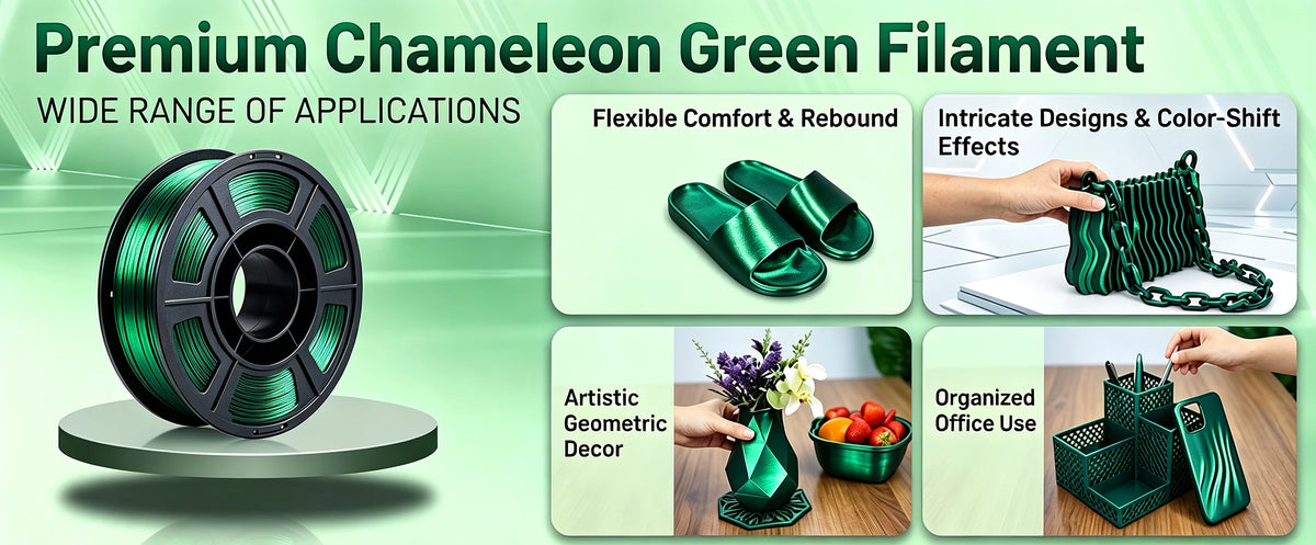 95A Chameleon TPU Filament 1.75mm,TPU Chameleon Color Green 250g 95A Flexible Soft 3D Printer Filament,Changes Color with Light
