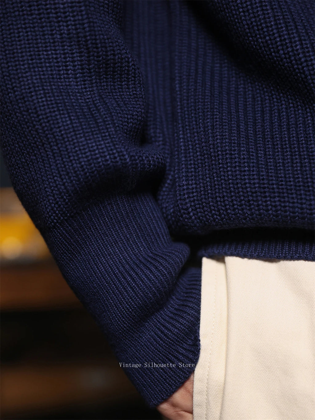 Classic Raglan Sleeve Crewneck Sweater Vintage Style Men's Wool Blend Knitted Pullover Jumper Thick