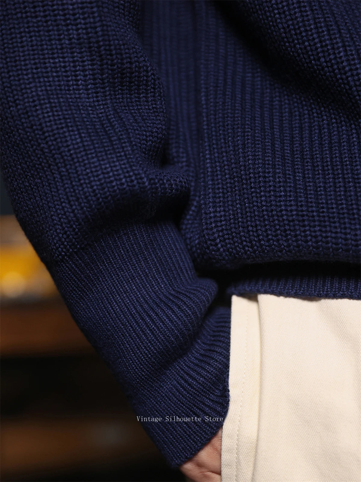 Classic Raglan Sleeve Crewneck Sweater Vintage Style Men's Wool Blend Knitted Pullover Jumper Thick