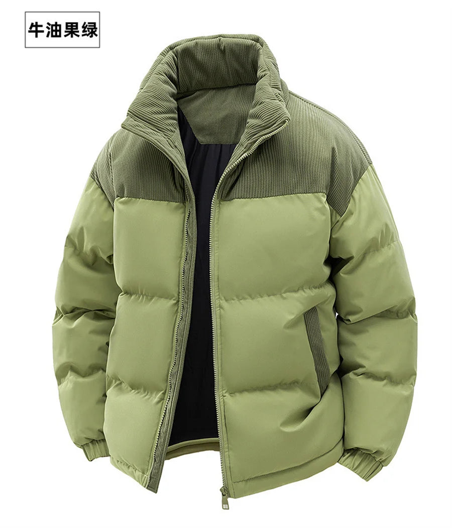 2027 New Patchwork Men Jackets Cotton Padded Corduroy Winter Warm Coat Men's Hooded Windproof Thick Outerwear Mens Clothes