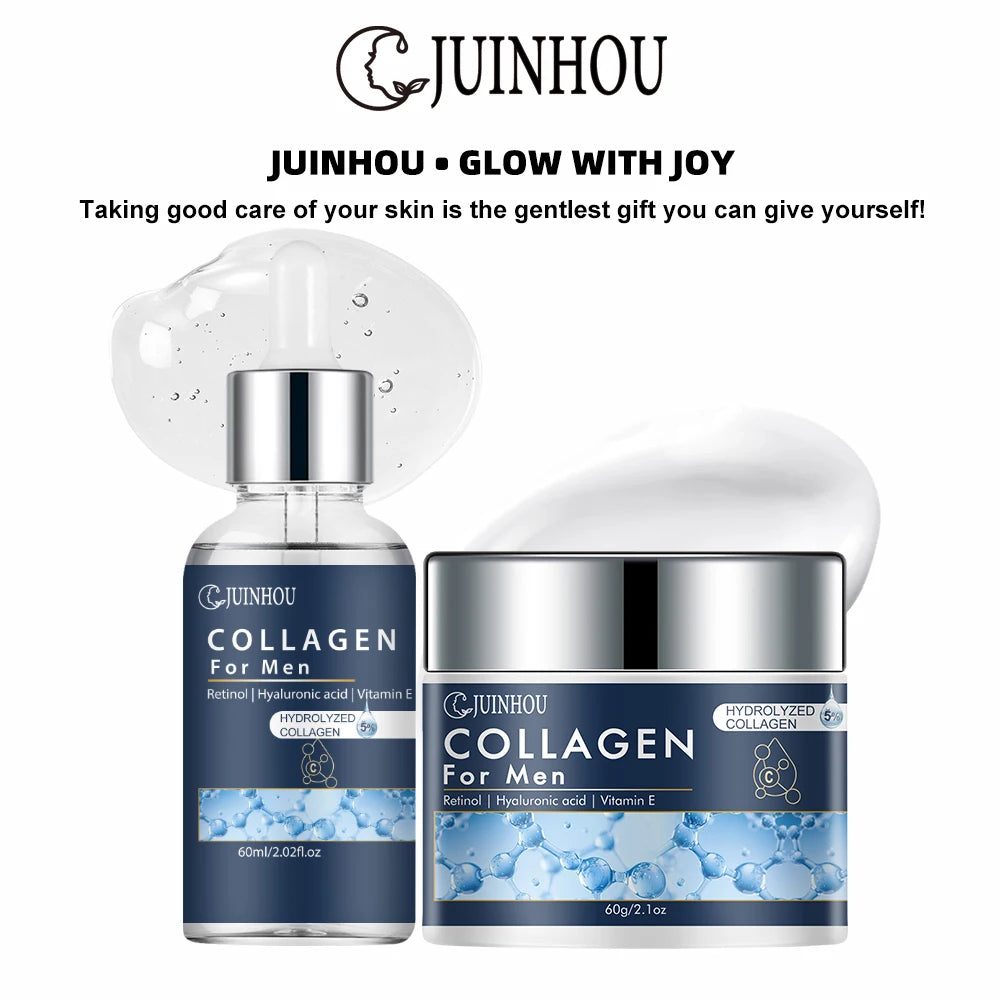 JUINHOU Men Facial Hydration Cream Serum Set Collagen Moisturizing Anti Aging Oil Control Firming Refreshing Non-Greasy Skincare
