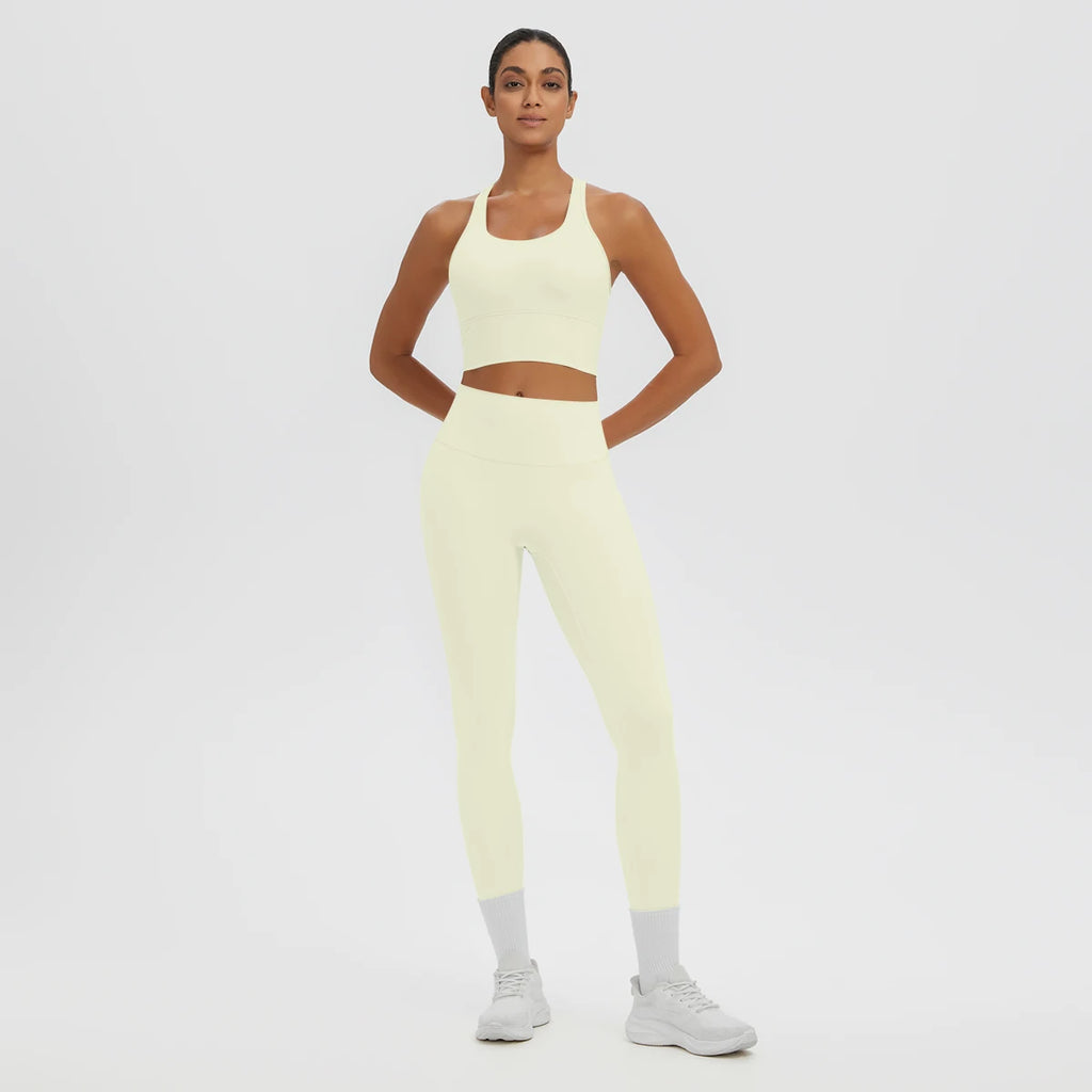 2PCS Women's Sports Pants Yoga Set Sexy Backless I-shaped Vest with Chest Pad Shock-absorbing Running Yoga Tank Top Yoga Pants