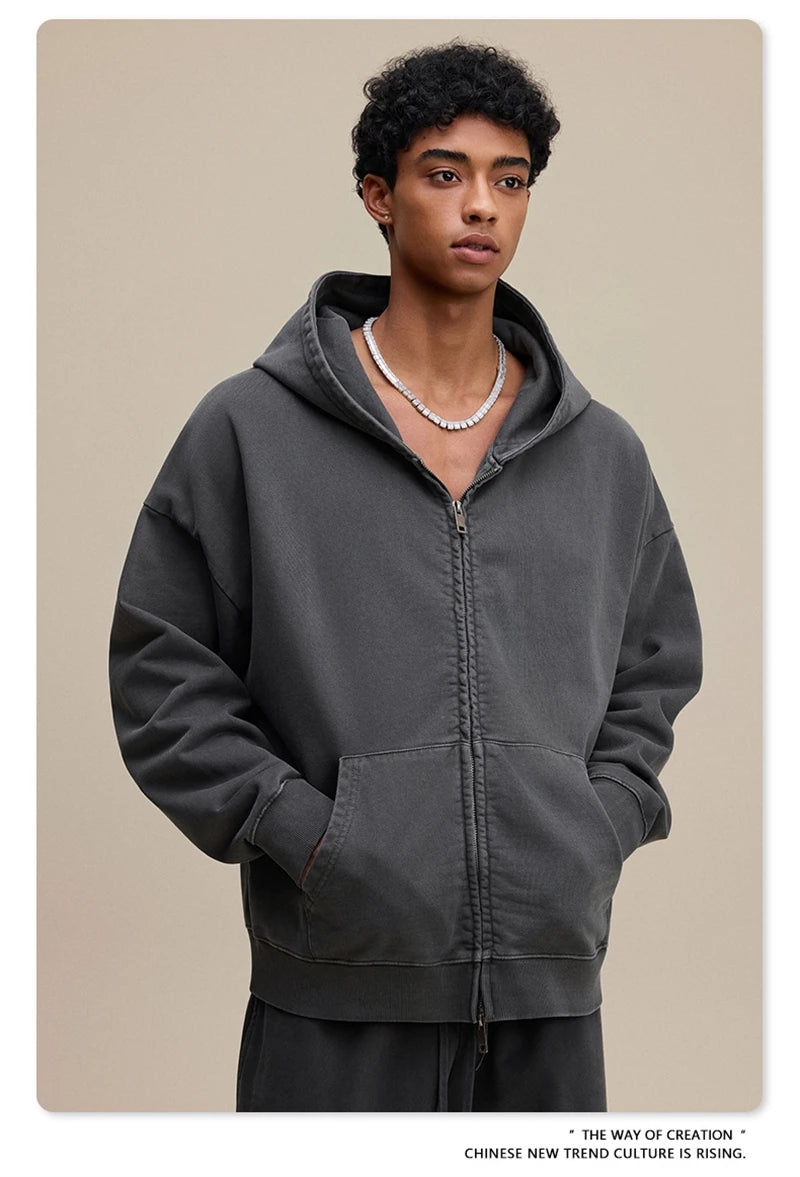 ZODF 2025 Autumn Men Heavy Weight 480gsm Hoodies Unisex Retro Washed Terry Cotton Distressed Hooded Coats HY1110