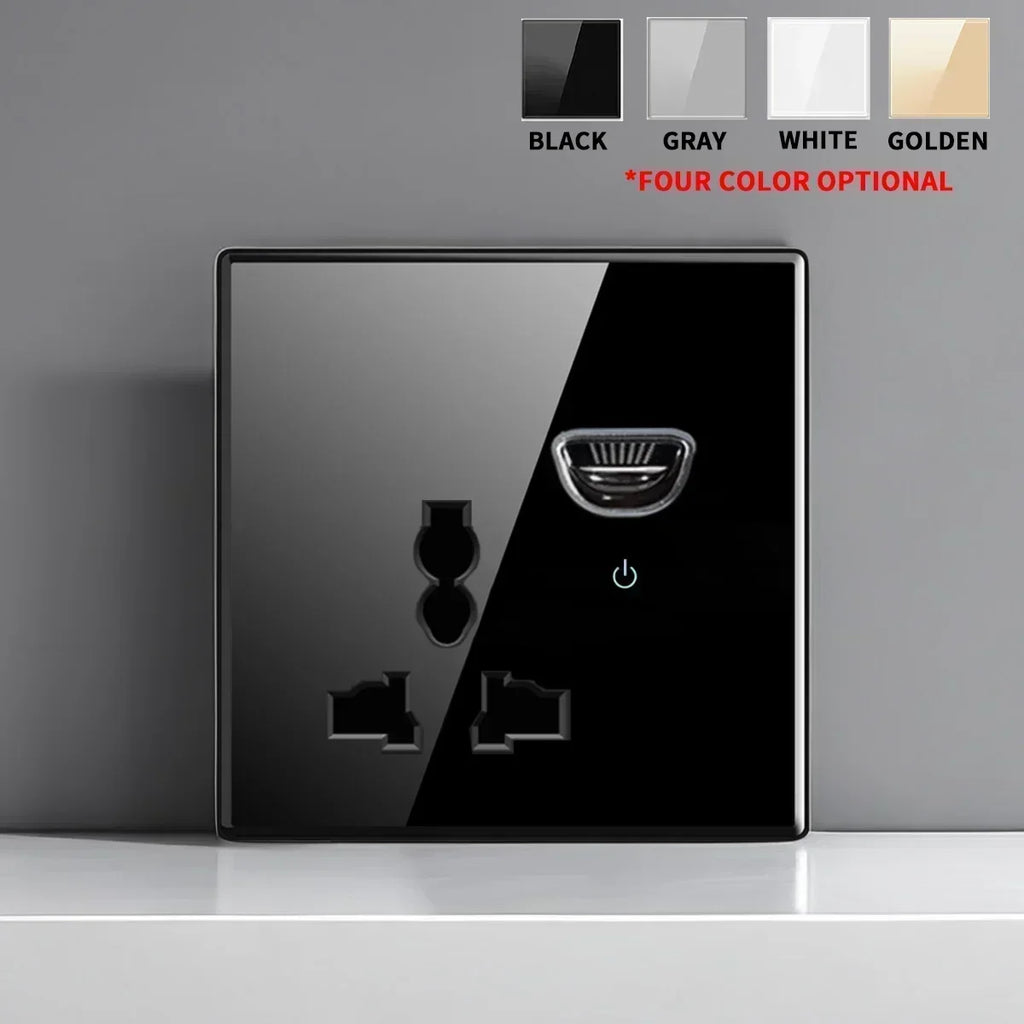 Black Tempered Glass Wall Switch Panel Led European 16a Socket Retro Toggle Light Switch Eu Uk Standard 1Gang-4gang 2usb Socket