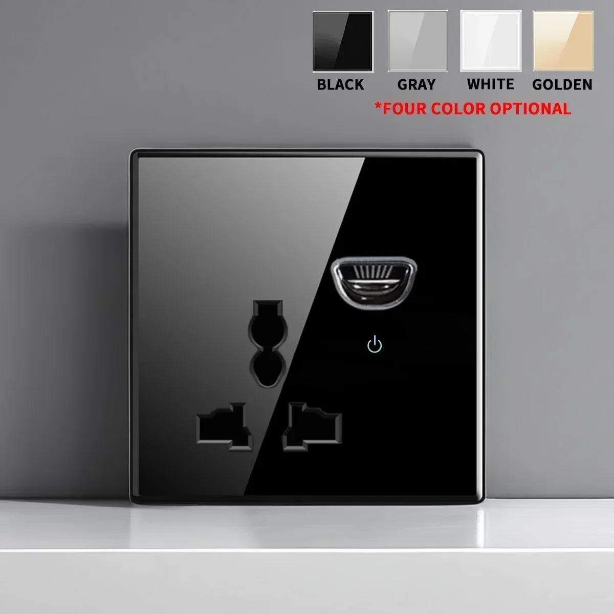 Black Tempered Glass Wall Switch Panel Led European 16a Socket Retro Toggle Light Switch Eu Uk Standard 1Gang-4gang 2usb Socket