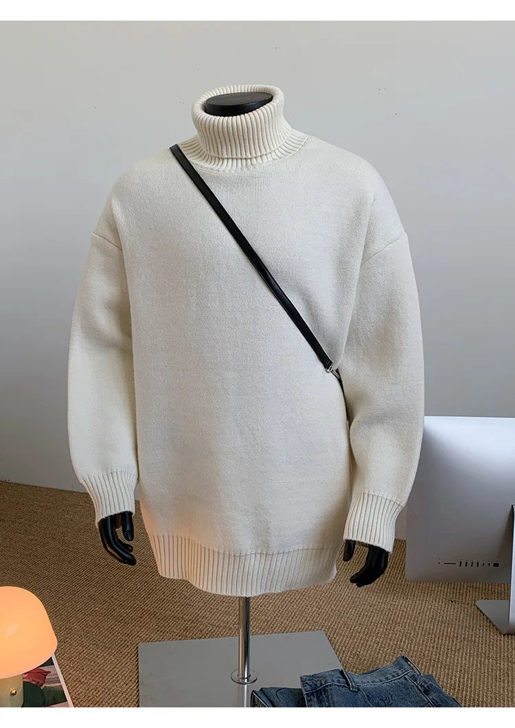 2026 New Autumn Men Turtle Neck Sweater Unisex Casual Loose Fit Trendy Knitted Top Pullovers Outwear Clothing Oversized M-3XL