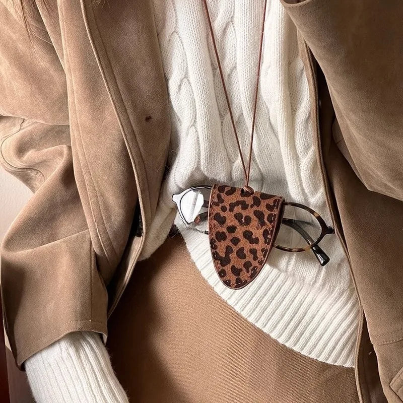 Leopard Print Eyeglasses Storage Bag Durable Hanging Neck Clip Easy Access Protection Simple Pendant Design
