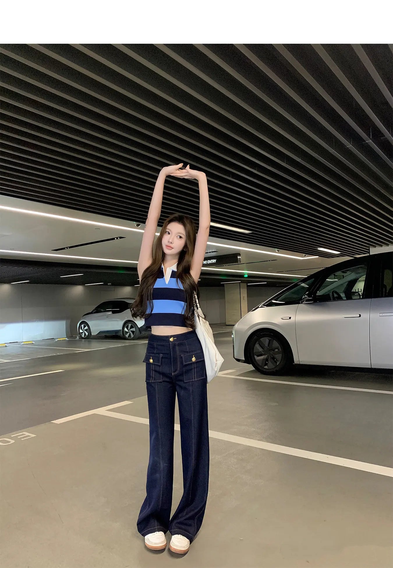 2026 new women's Japanese retro denim vest spring new waist style high-end sleeveless top denim trousers