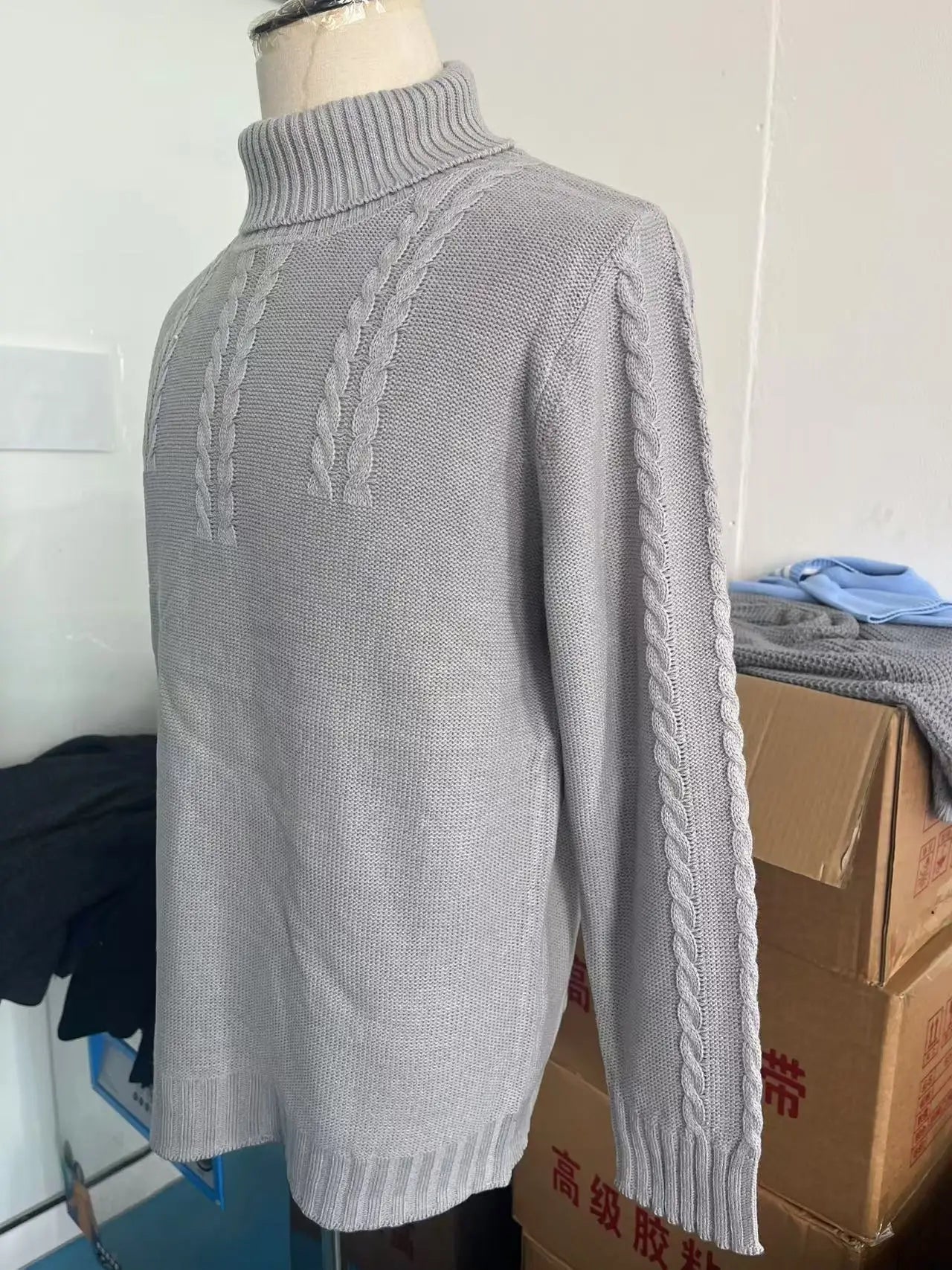 Pullovers Men Tops Turtleneck Sweaters Solid Knit Full Sleeve Casual Slim Fit Top Streetwear Thick Splice Sweater Autumn Winter