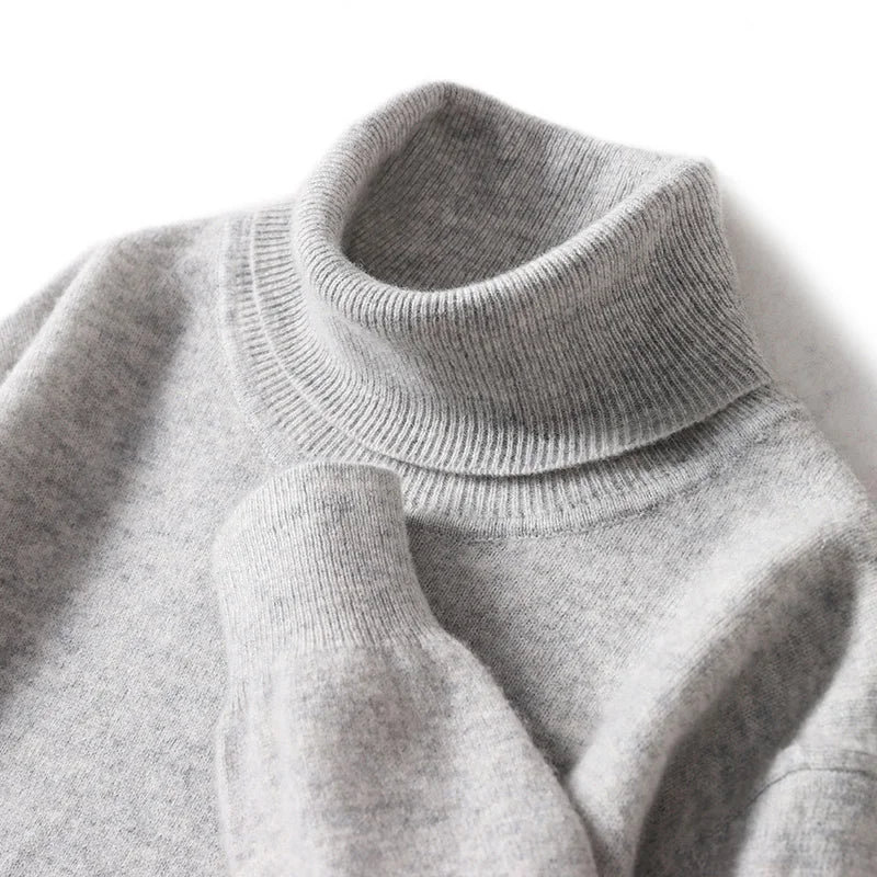 Men Turtleneck Cashmere Pullover 100% Pure Wool Knitwear Sweater Basic Solid Smart Casual Jumper Male Tops Autumn Winter