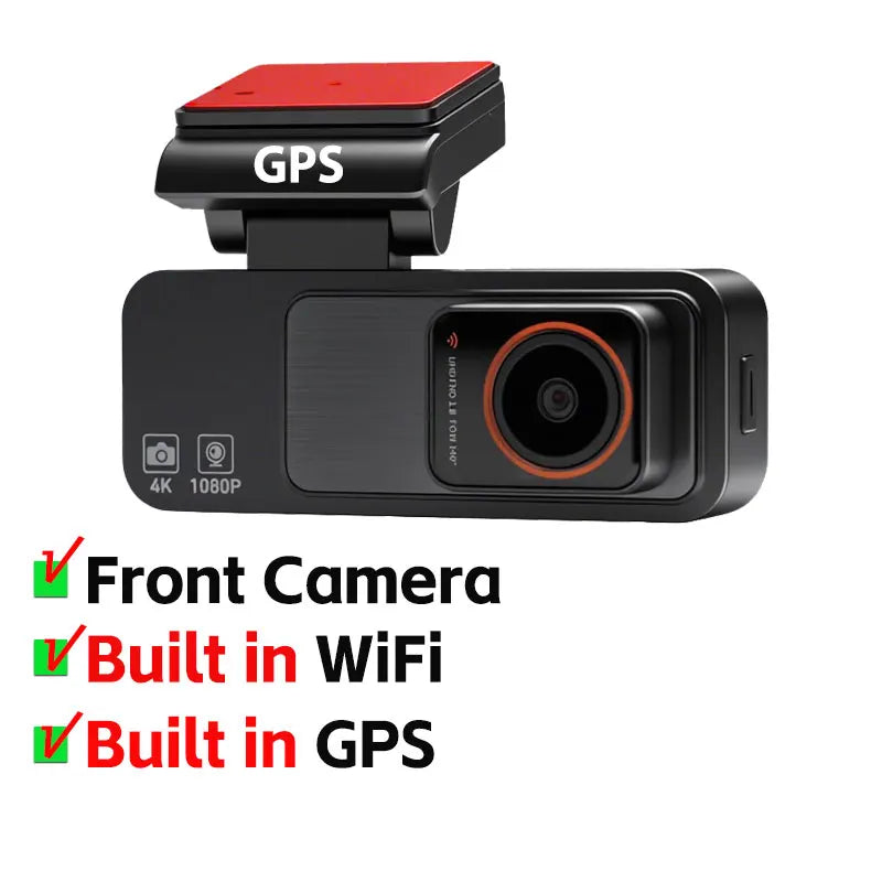 Dash Cam Dual Lens 4K UHD Recording Car DVR GPS WDR Night Vision Video Recorder Wi-Fi Room Black Box 1080P Rear View Camera