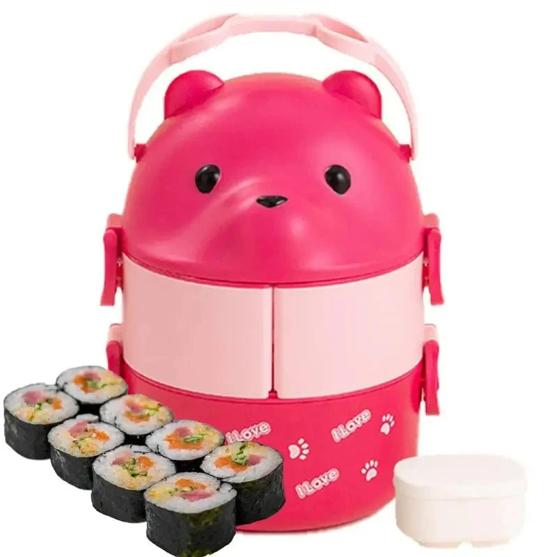 Eyeglass Bear Thermal Bento Box Stackable Bento Box Portable Cute Cartoon Children Lunch Box Double Layer Food Storage Container