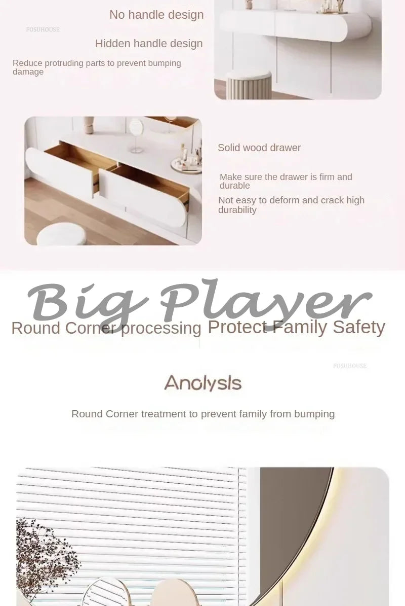 Cream Style Wall Mounted Dressing Table Minimalist Bedroom Furniture Set with Mirror