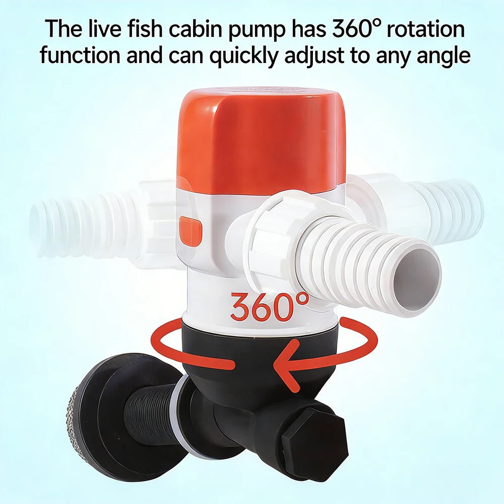 DC12V Yacht Aerator Bait Pump Livewell DC Submersible Pump for Lures, Sea Fishing, Boat Fishing, Etc.Boat Water Pump