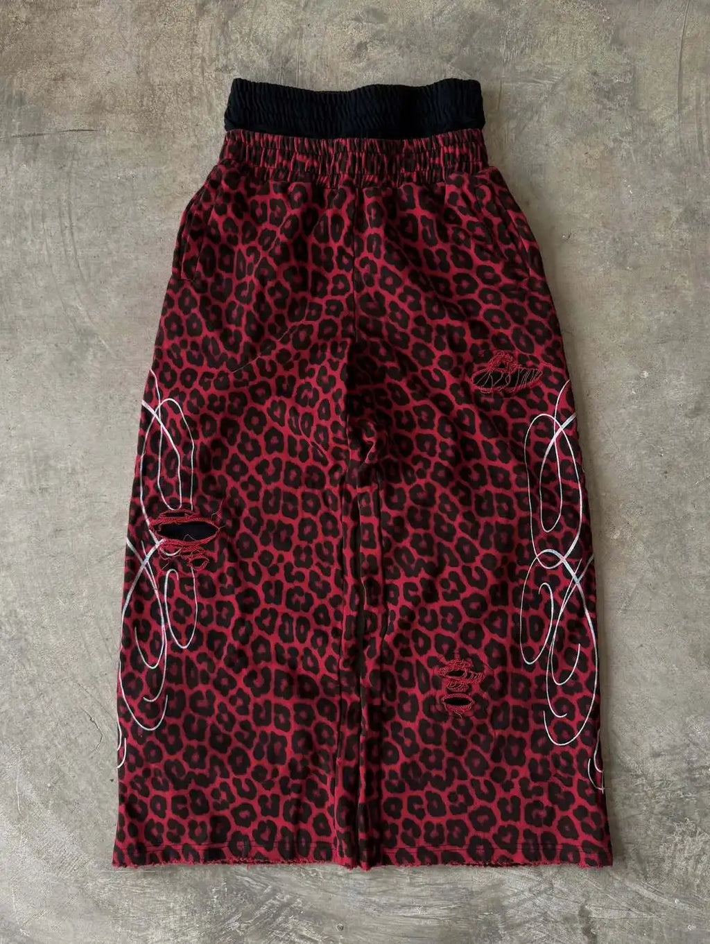 New Loose Y2K Leopard Print Design with Elastic Punk Embroidery Rope Casual Pants for Men in the Summer of 2026