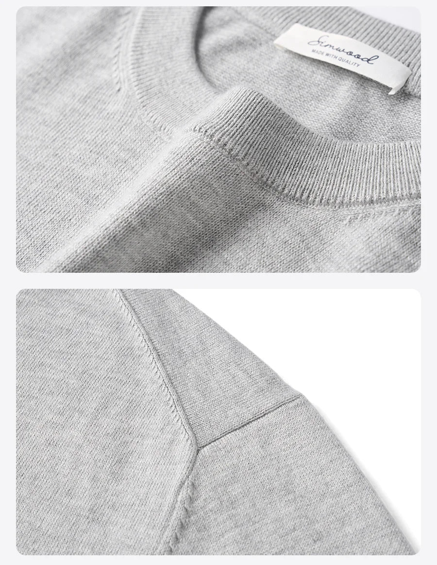 SIMWOOD 2026 Autumn New Regular Fit 12 Gauge Fine Sweater Men Antistaic Basic Knit Pullovers