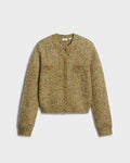 Women Cropped Knit Cardigan Speckled Round Neck Metal Button Front Long Sleeve Slim Fit Knit Jacket Casual Ladies Outerwear