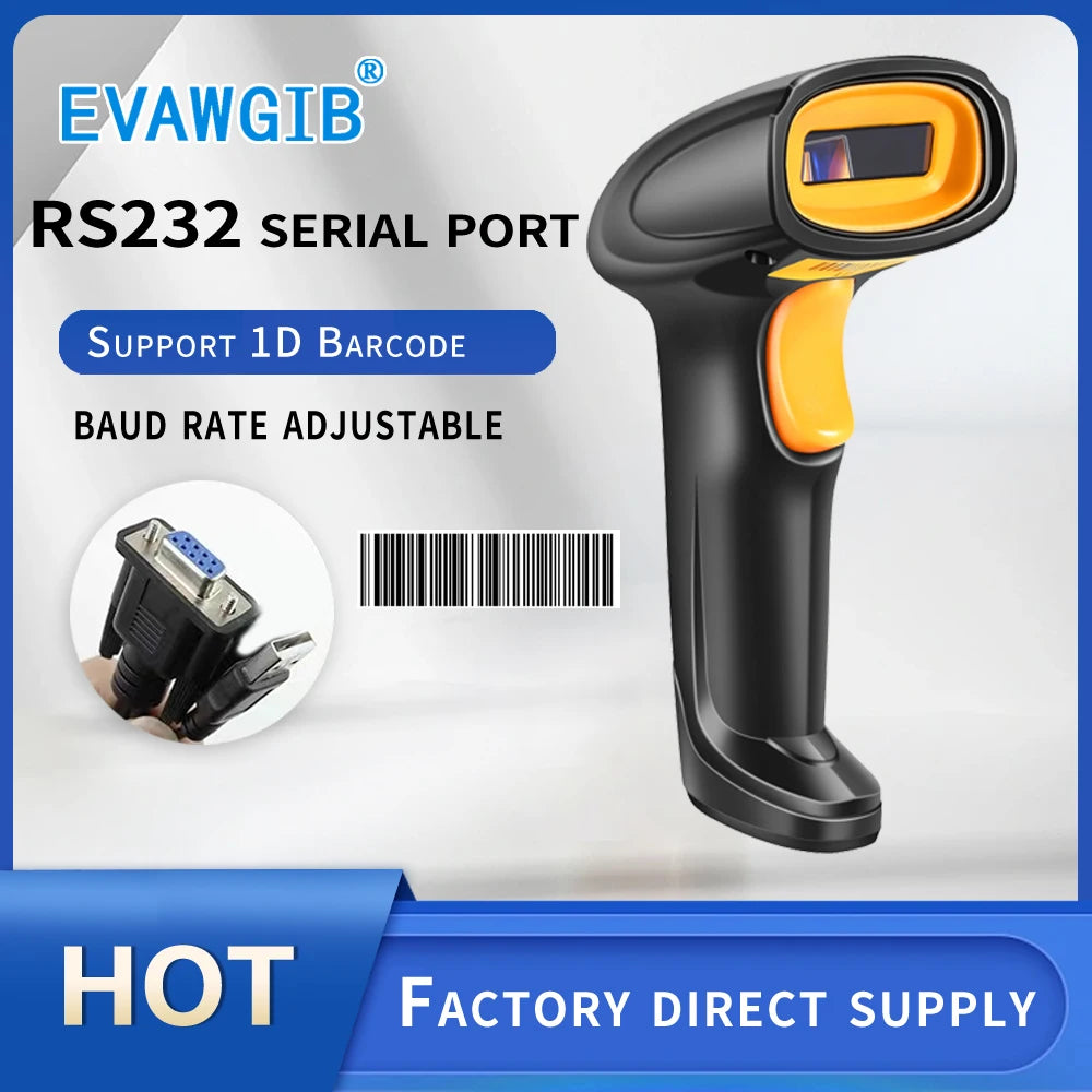 EVAWGIB Handheld Wired QR Barcode Scanner 1D Laser 2D Bar Code Reader With USB and RS232 Interface For Serial Connection