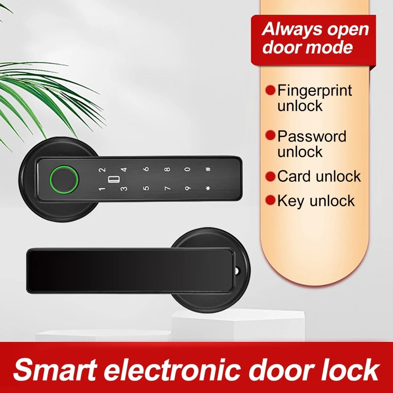 Digital Door Lock Tuya APP WiFi Remote Control Smart Fingerprint Password RFID IC Card Lock Dead Bolt For Home Wooden Metal Door