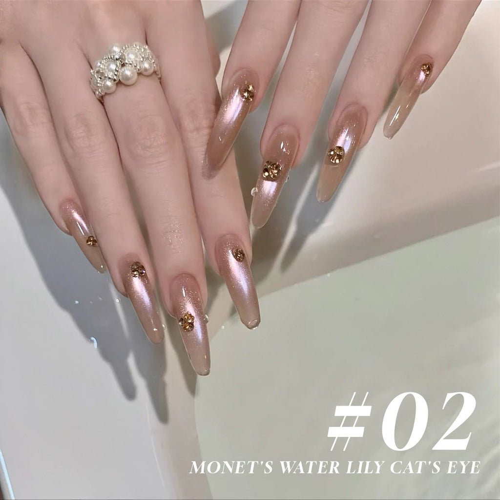 MIANEL 12ML 1-8PCS Lychee Green Lotus Ultra Sparkling Cat Eye Gel Polish High-Density Mirror Glass Bead 2025 Autumn New Arrival