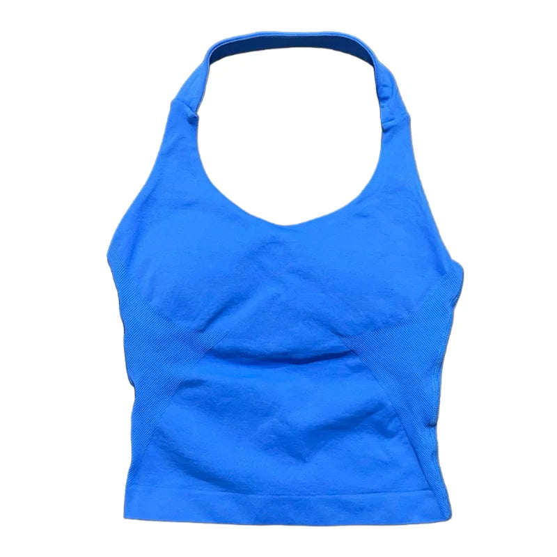 HISTELLO Sports Halter Top Seamless Women Sexy Yoga Clothing Backless Gym Tank Tops Push Up Workout Vest Running Fitness Bra Top