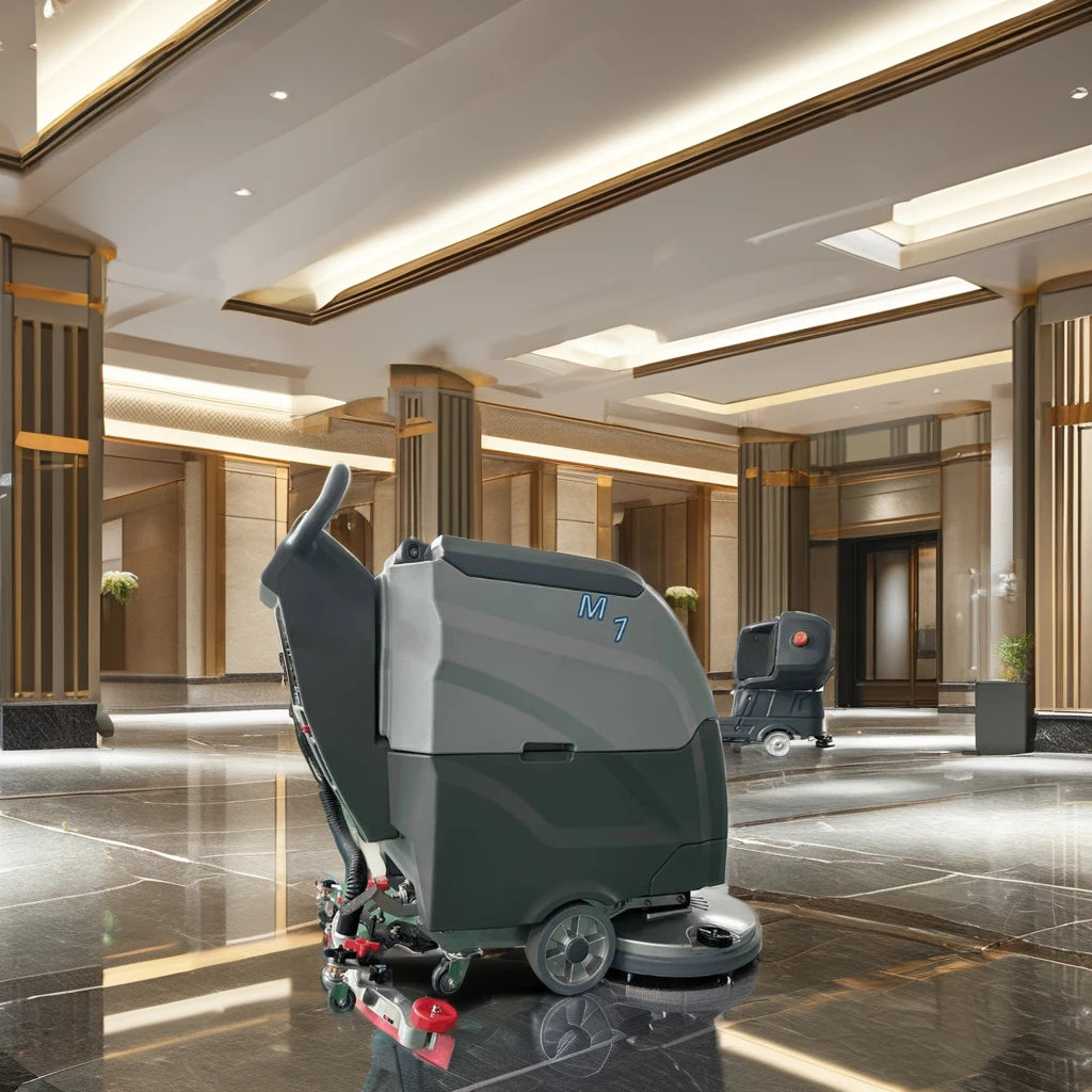 Battery Powered Floor Scrubber, Electric Walk Behind Washer for Tile and Concrete, Efficient Cleaning Machine