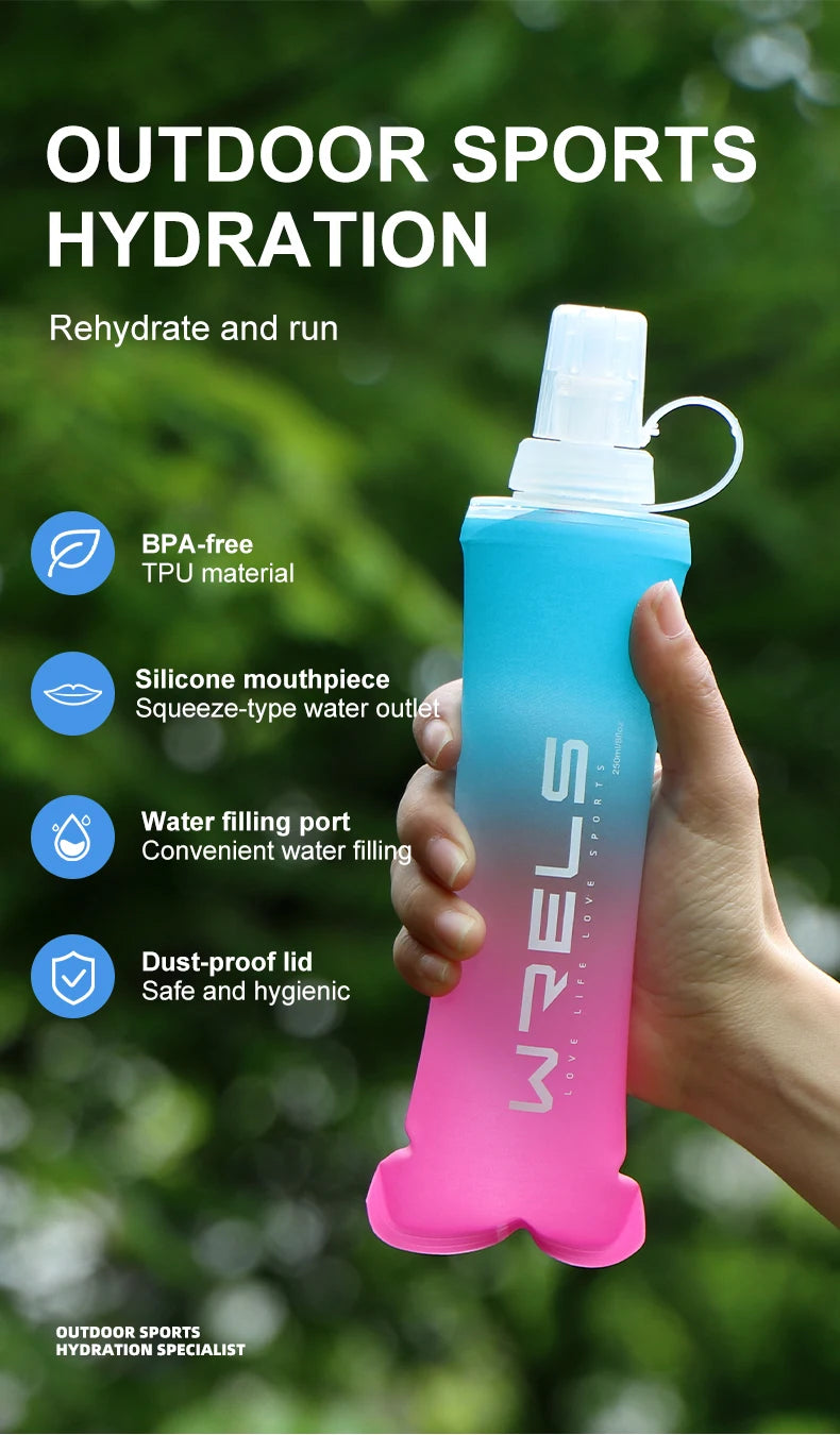 Sport Water Bottle TPU Folding Soft Flask Drink Portable Water Bottle High Flow Running Hiking Bicycle Fitness Water Bag
