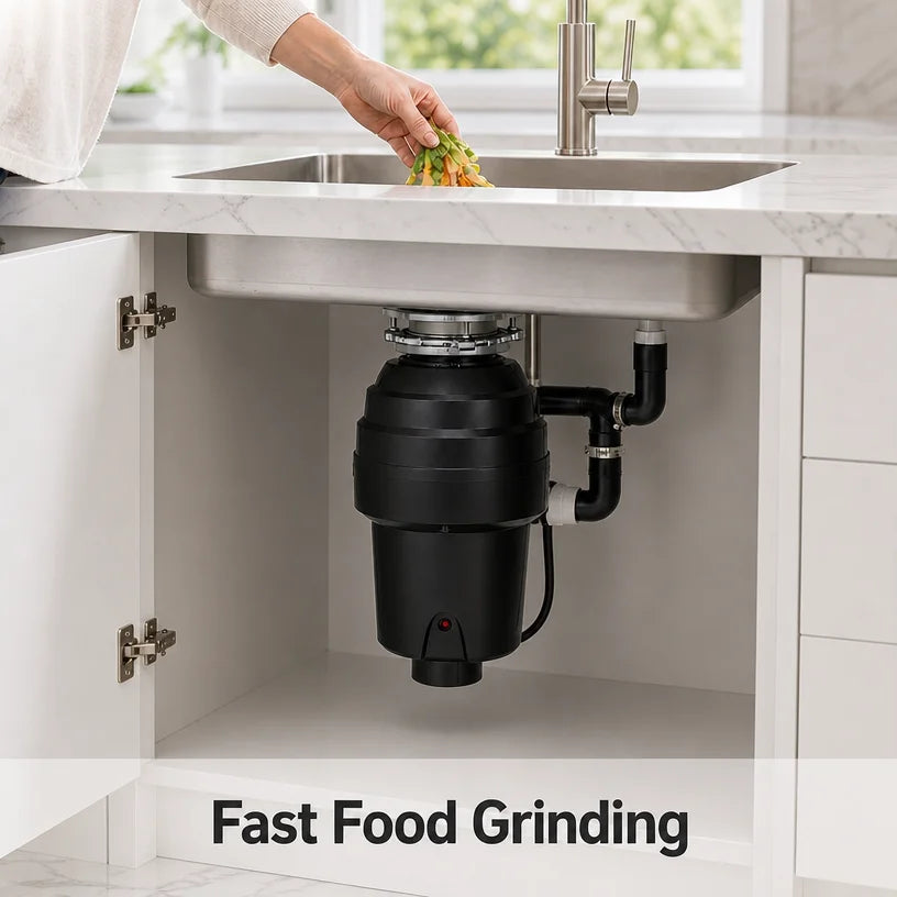 High Effective Kitchen Sink Garbage Disposal Food Waste Crusher Continuous Feed 1 HP Stainless Steel Grinding Chamber OEM ODM