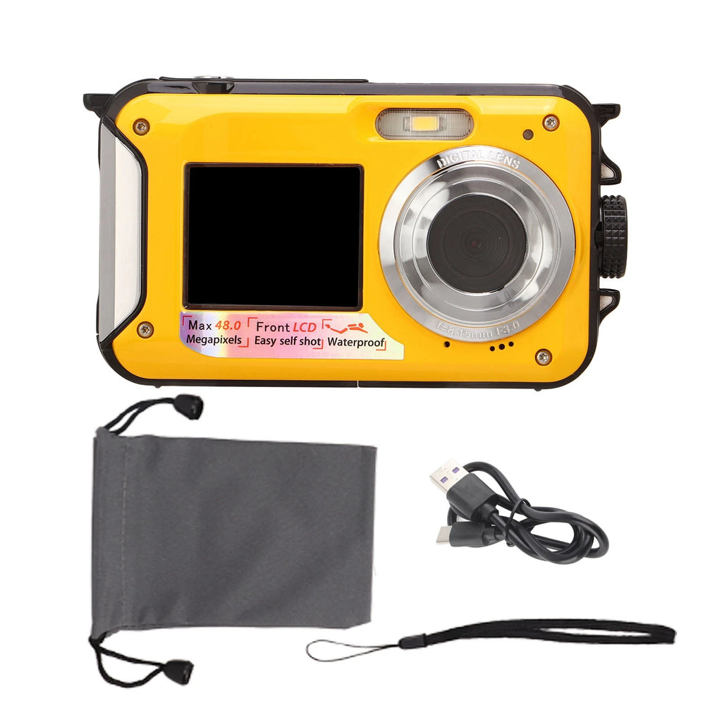 Full HD 2.7K 48MP 10ft Waterproof Underwater Digital Camera 16X Digital Zoom Front Rear Double Screens Waterproof Digital Camera