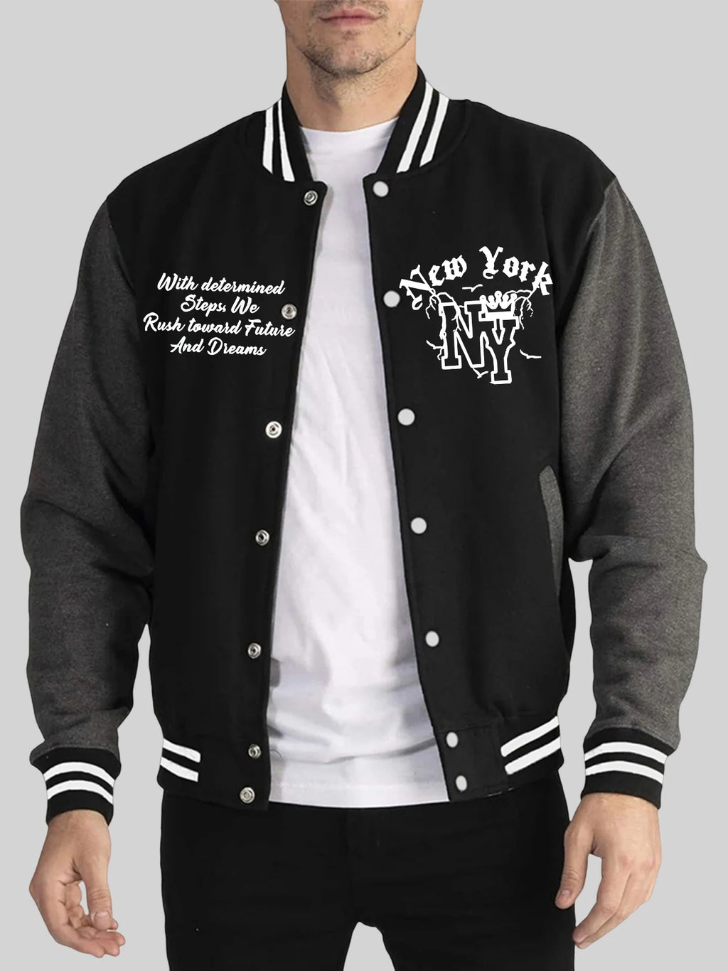 New York Art Letter Creative Printing Man Tops Basics Comfy Baseball Uniform Oversized High Street Menswear Autumn Winter Jacket